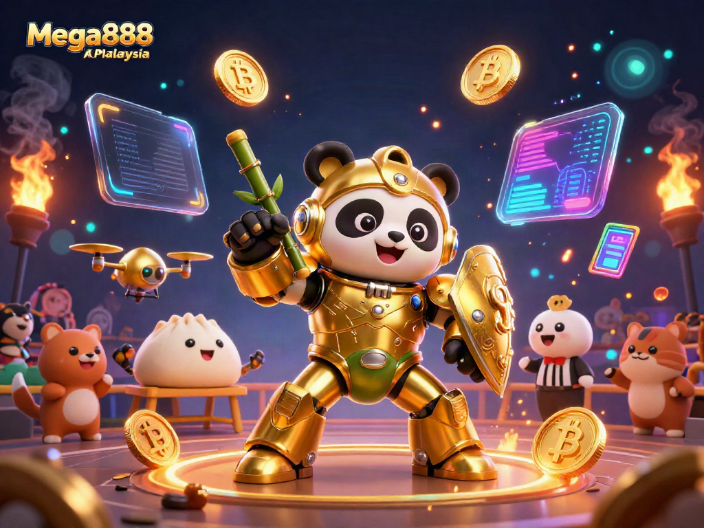 Engage with exciting Mega888 APK Malaysia casino action, featuring vibrant 3D characters and crypto coins.