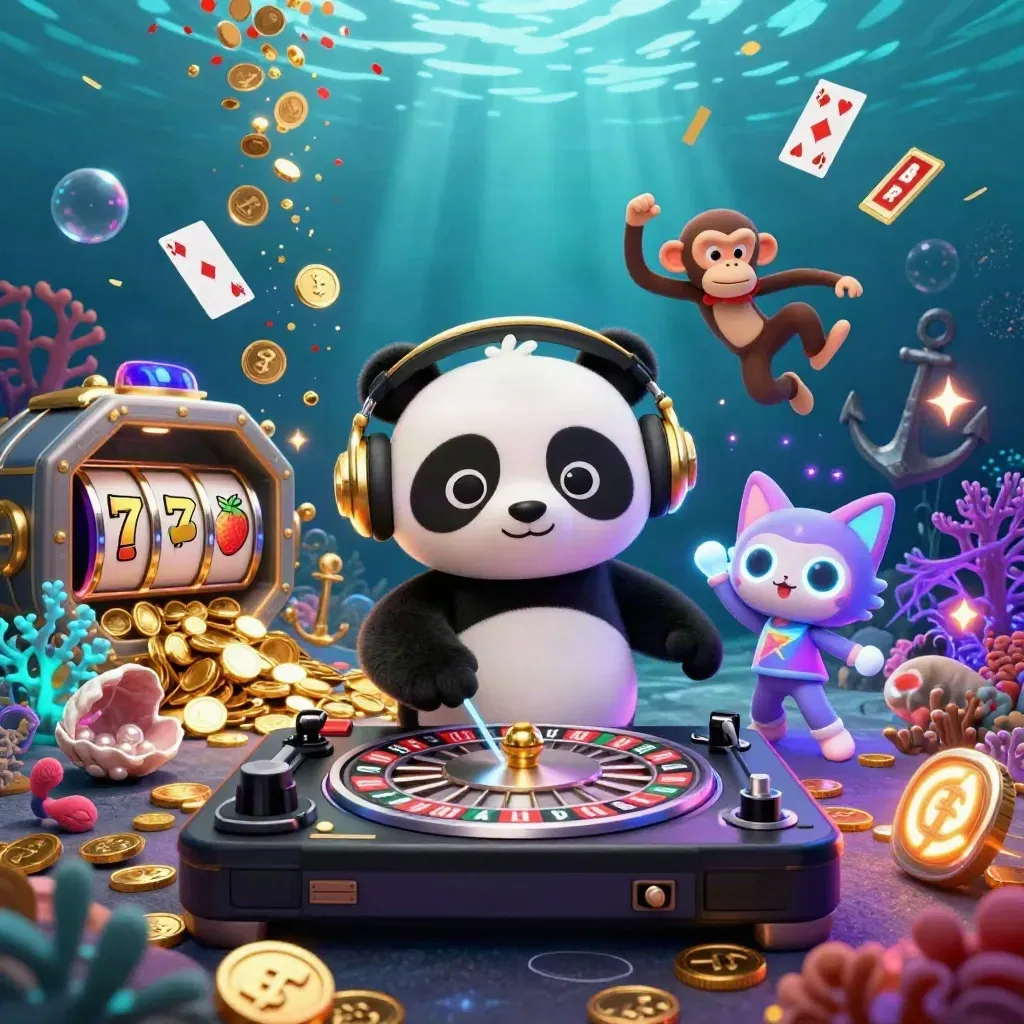 DJ panda, breakdancing monkey, and glow-stick kitten in an underwater treasure blast