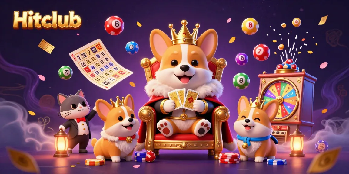 Hitclub captivates with vibrant 3D royal corgi, colorful lottery elements, and dynamic gaming atmosphere.