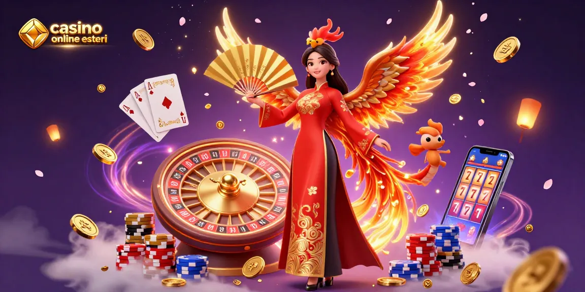 Scopri l'emozione dei casino online esteri con affascinanti scene 3D che presentano una bellissima donna, una fenice e elementi dei casino.