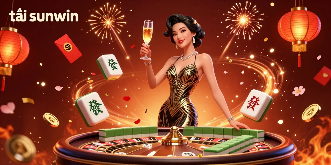 Engage with the tải sunwin mobile app at a glamorous casino scene, featuring vibrant elements of celebration and luck.