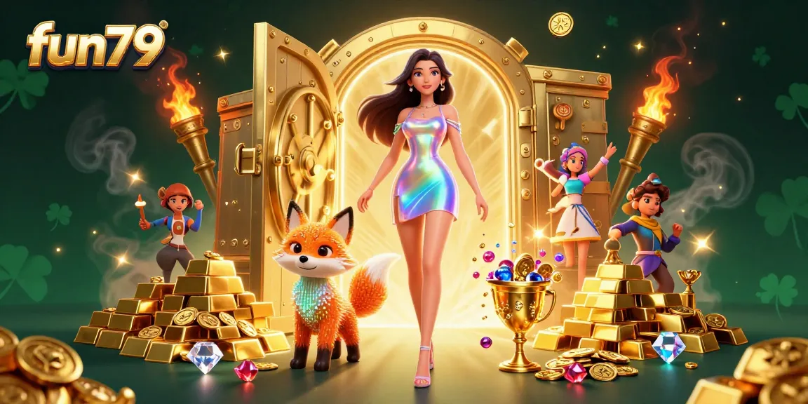 Experience excitement and wins at fun79, where the dazzling holographic woman and pixel fox celebrate casino riches.