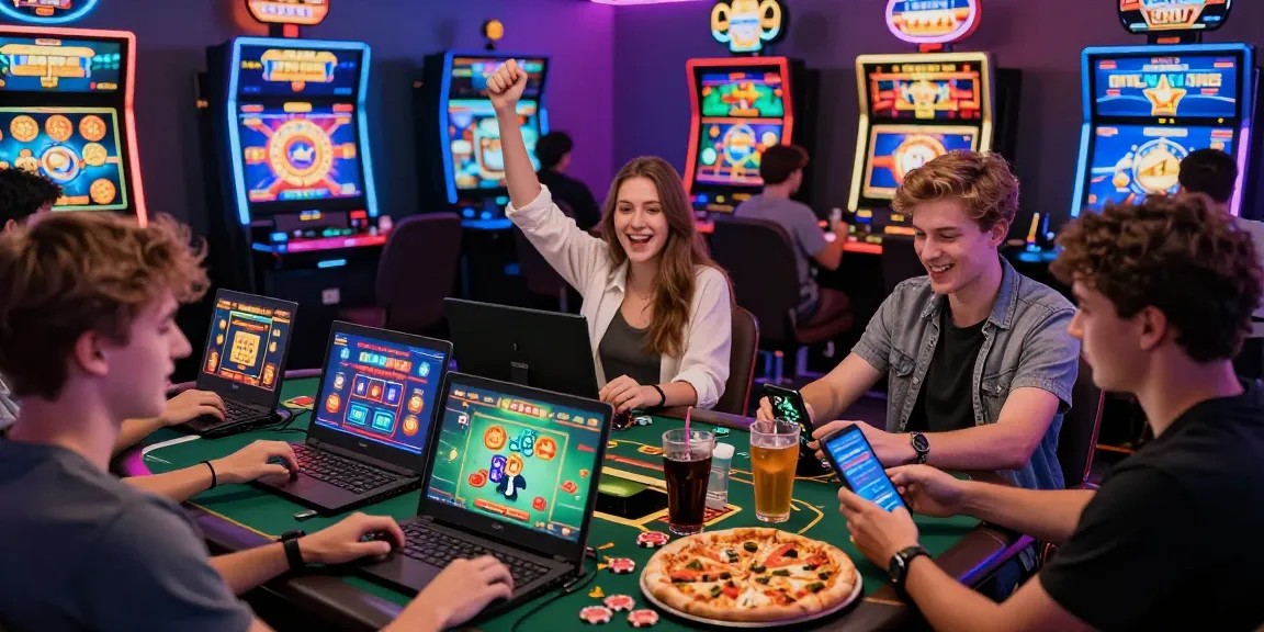 Engaged players enjoying games at https://gamebaidoithuong.is/ online casino, celebrating winnings.