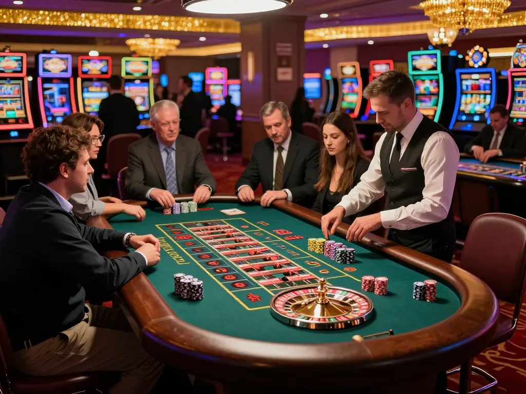 Sunwin players placing bets at an exciting roulette table in a vibrant casino.