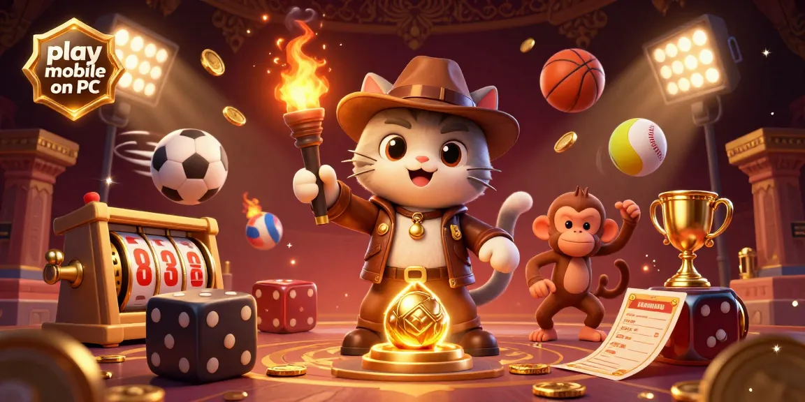 Engage with the thrilling experience to play mobile slots on PC with vibrant 3D casino illustration.
