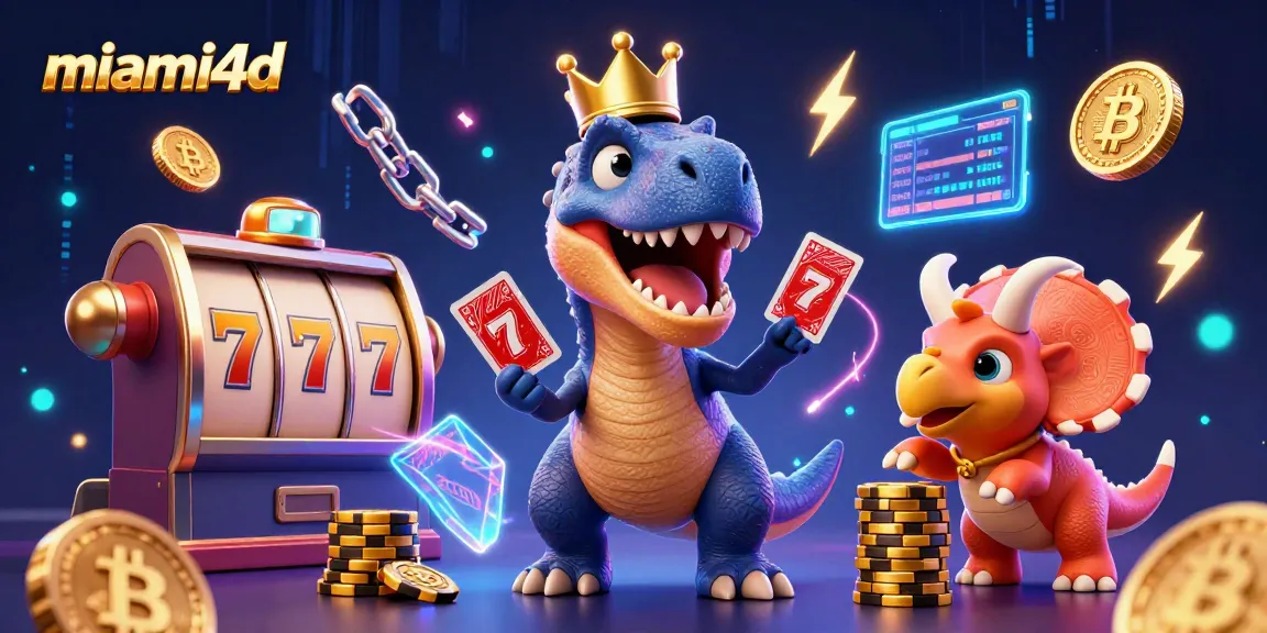 Engage in thrilling slots with miami4d featuring a fun dinosaur ensemble and vibrant gaming elements.