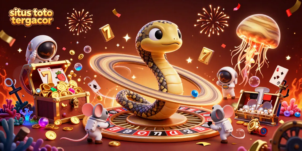 situs toto slot tergacor showcases cosmic characters gambling with slot reels against a vibrant 3D backdrop.