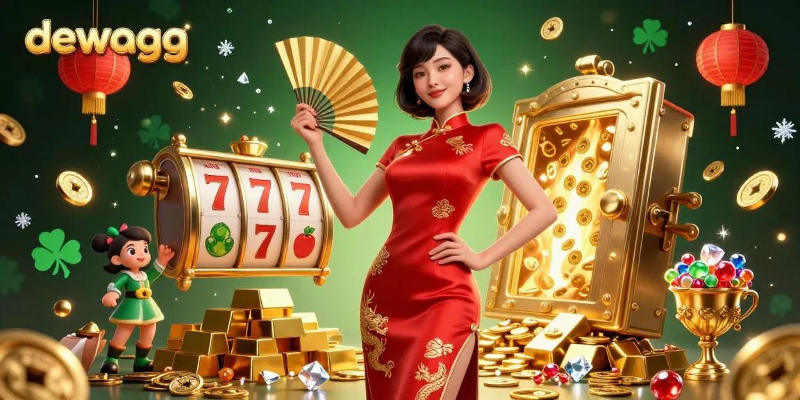 Bet on exciting rewards with dewagg showcasing a striking Asian woman in a lavish casino scene.