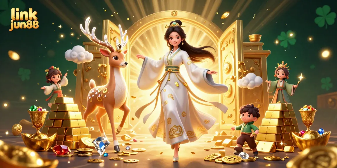 Experience thrilling gameplay with link jun88 at a vibrant casino scene filled with treasures.