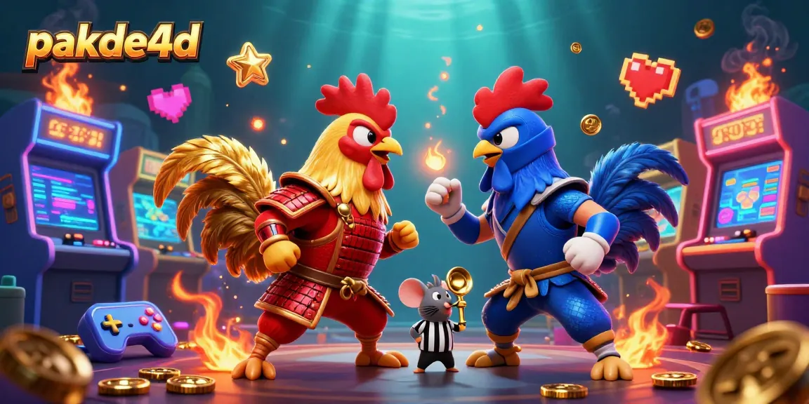 Experience the thrilling clash of roosters in pakde4d with dynamic gaming elements and vibrant colors.
