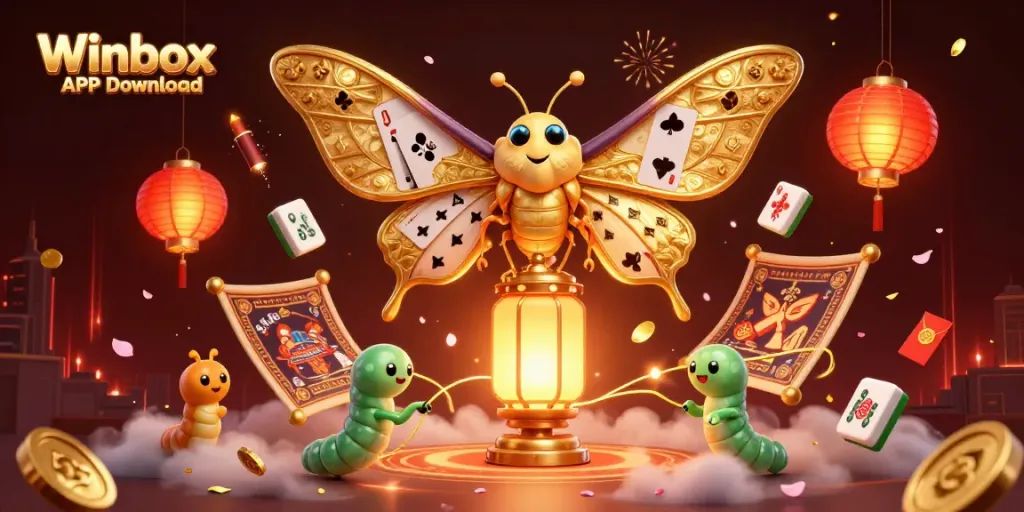 Engage with excitement at Winbox APK Download, featuring a vibrant 3D scene of gaming culture.