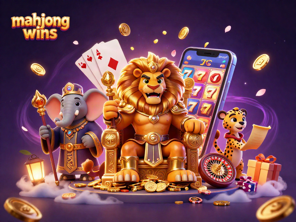 Experience mahjong wins with dynamic casino characters in a vibrant 3D illustration.
