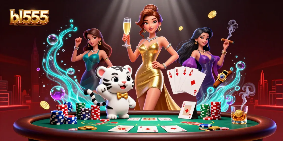 Experience the excitement of bl555 with glamorous characters, chips, and casino elements in a vibrant scene.