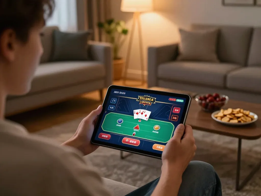 Engaging in online casino gaming on tablet, focusing on peri11 poker strategies