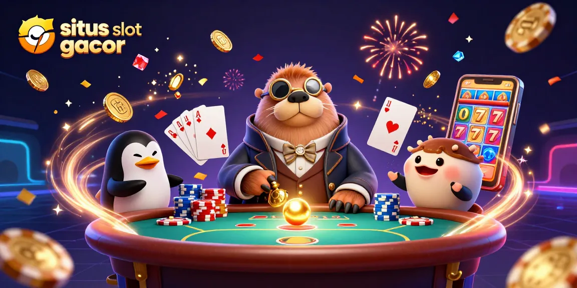 Experience the excitement of situs slot gacor with a lively underwater casino scene featuring charming 3D characters.