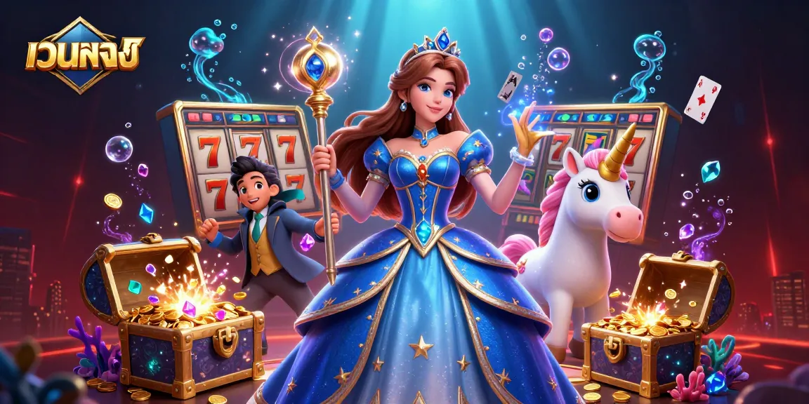 Experience thrilling เว็บตรง slots with colorful reels and jackpot action in a vibrant 3D illustration.