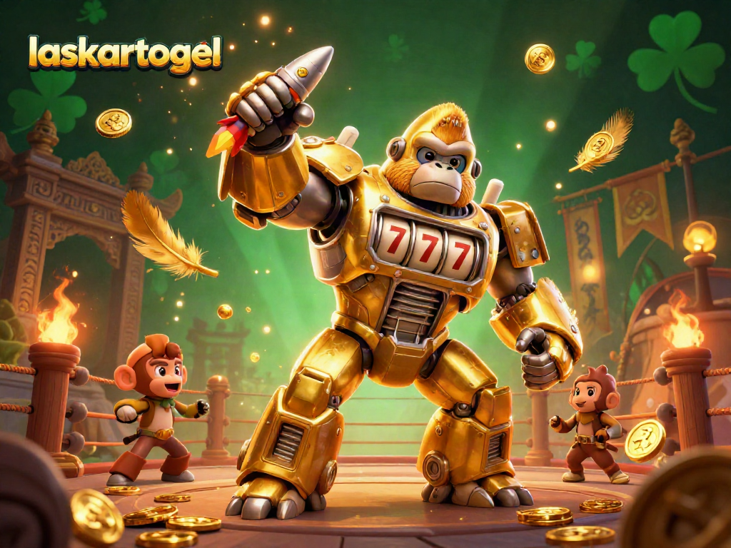 Experience thrilling jackpots with laskartogel's golden gorilla mech and vibrant casino elements.