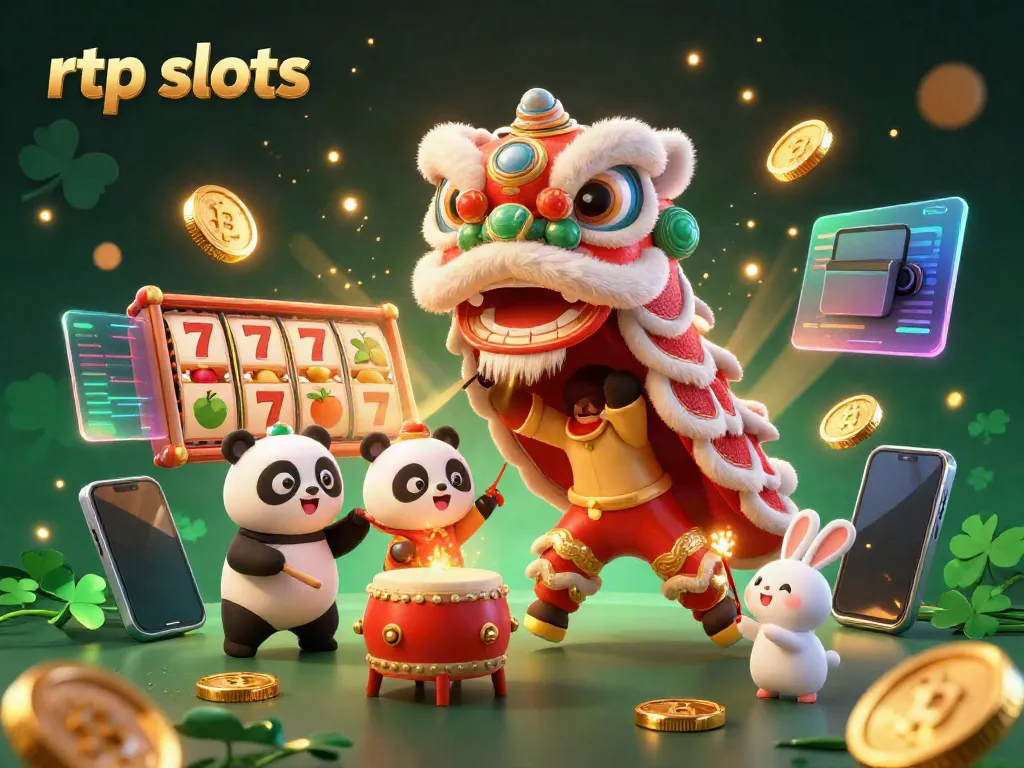 Engage with rtp slots in a vibrant 3D scene featuring slot reels, dancing characters, and crypto elements.