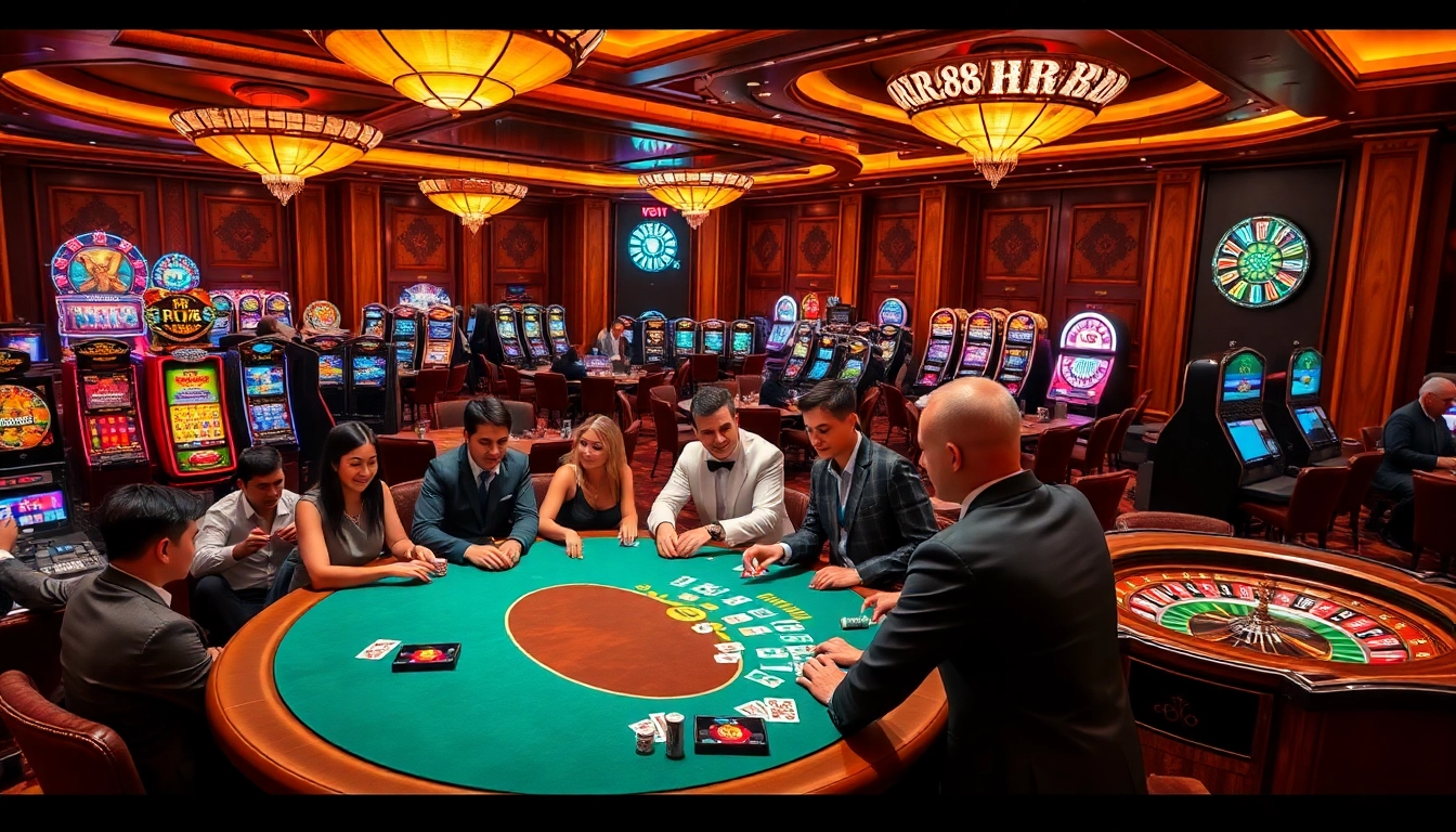 Players enjoying an exciting poker game at RR 88's luxurious casino.