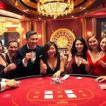 Excited players enjoying a game at Nhà cái WW88's elegant poker table with vibrant casino decor.