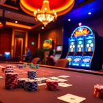 Engaging gambling scene featuring TRANG CHỦ FEBET casino table with poker chips and cards.