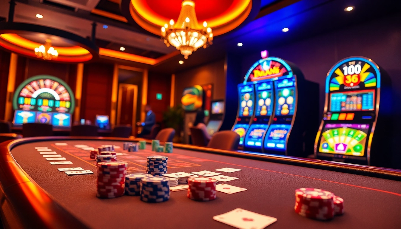 Engaging gambling scene featuring TRANG CHỦ FEBET casino table with poker chips and cards.