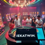 Experience the excitement of situs nekatwin with vibrant online casino visuals of spinning slots and eager players.