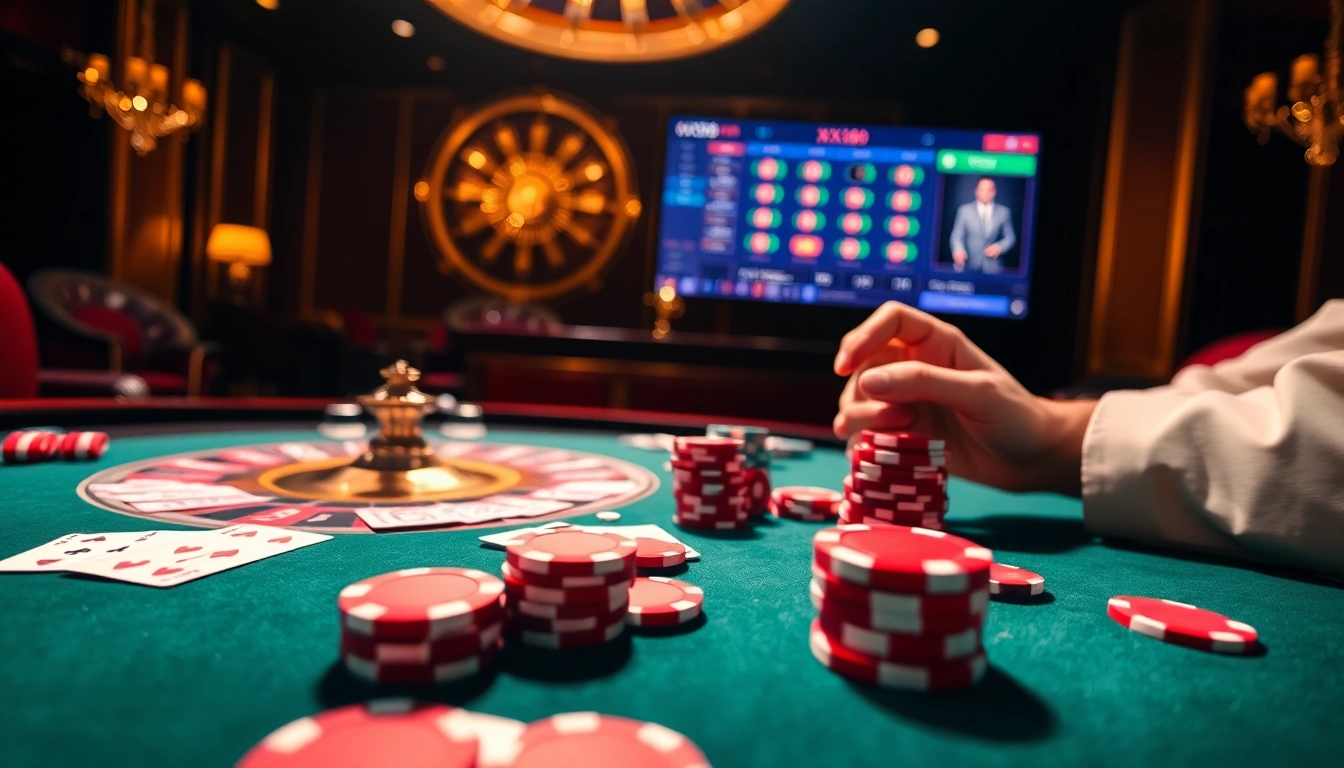Engaging players enjoying diverse games at XX88 casino with vibrant poker chips and roulette.