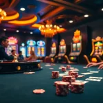 Experience excitement with link mm88 at a high-stakes poker table in a luxurious casino setting.