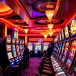 Players enjoying a slot demo experience in a luxurious casino setting with vibrant lights.