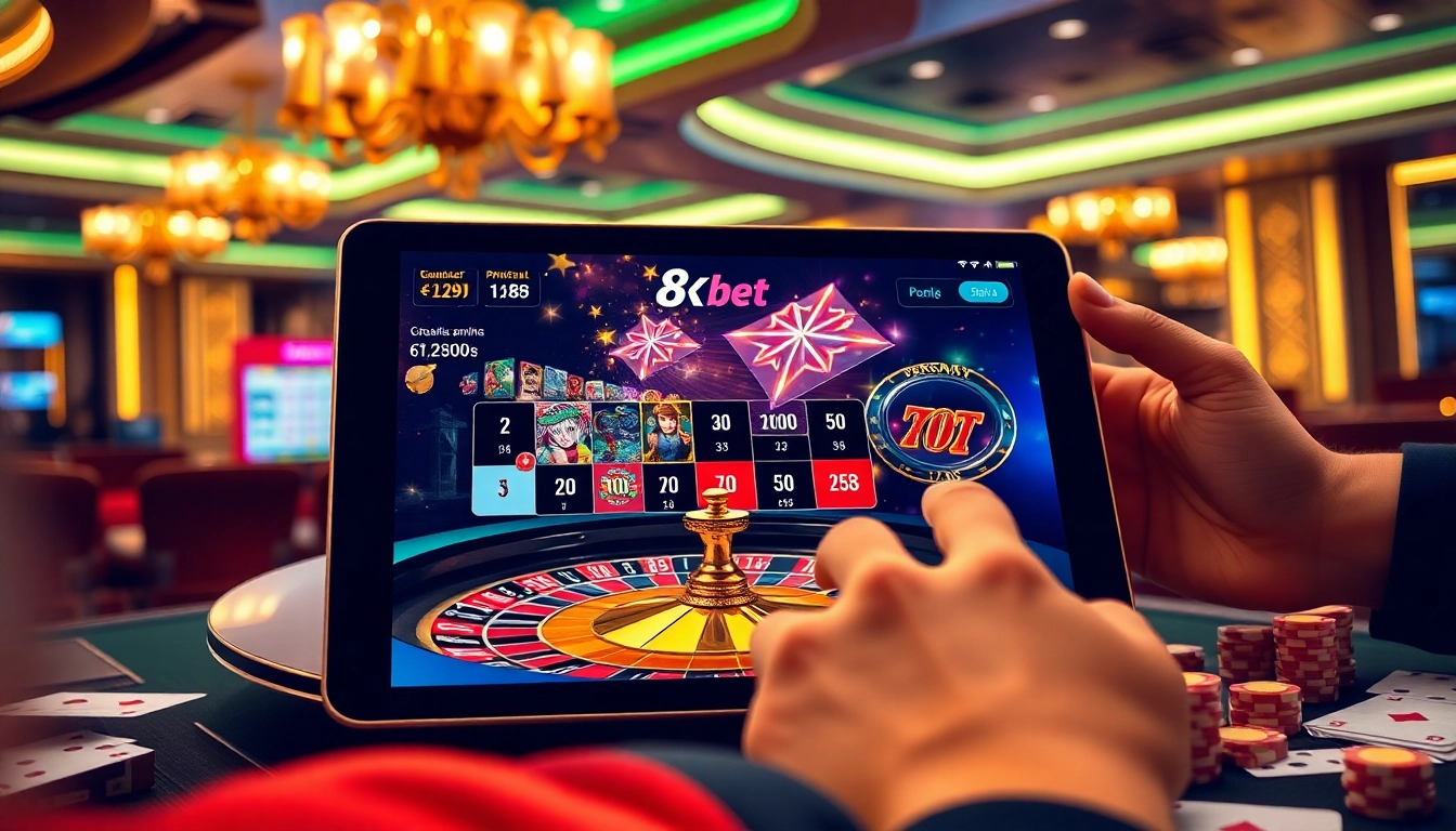 Experience the thrill of gambling at 8kbet with vibrant casino visuals and engaging game features.