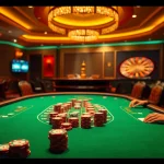 Engaging scene at nhà cái thabet poker table with vibrant chips and cards.