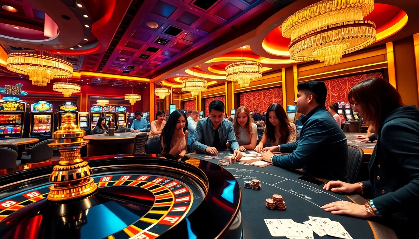 Experience the thrilling atmosphere at Nhà cái RR88 with vibrant casino games and excited players.