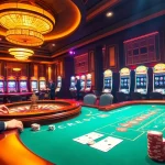 Exciting gaming scene at nhà cái rr88 with poker chips and roulette wheel in a vibrant casino ambiance.