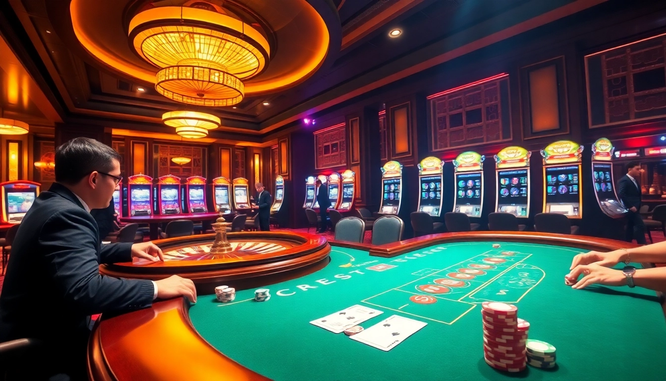 Exciting gaming scene at nhà cái rr88 with poker chips and roulette wheel in a vibrant casino ambiance.