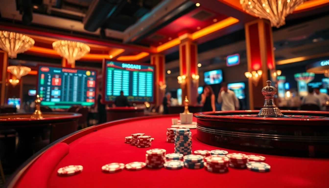 Players exploring sbobet link for online betting with vibrant casino atmosphere and digital odds display.