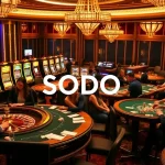 SODO Casino scene with players at tables, showcasing luxury and vibrant gaming excitement.