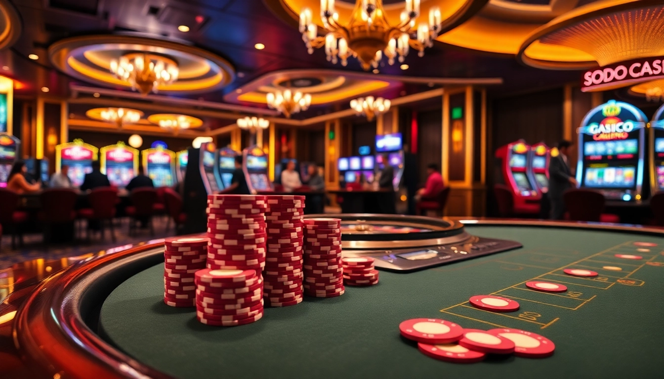 Engaging players at SODO CASINO with vibrant poker chips and exciting table games.