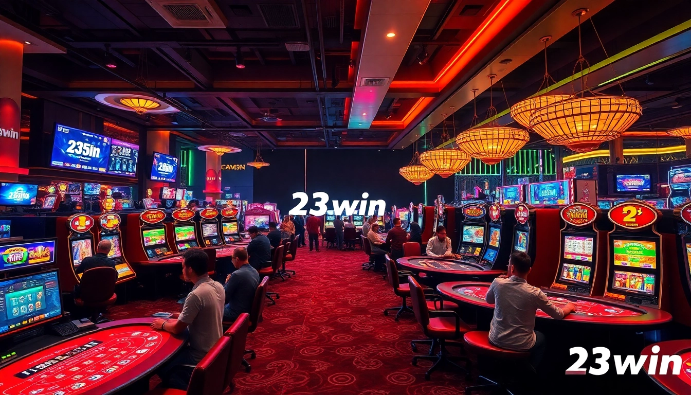 Exciting gaming experience at 23win online casino with vibrant atmosphere and modern tables.