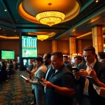 Engaged bettors enjoying the Singapore Sportsbetting Site in a vibrant casino setting.