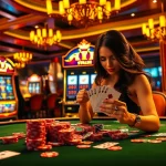 Engaging scene of a player enjoying the idn slot machine in a luxurious casino environment.