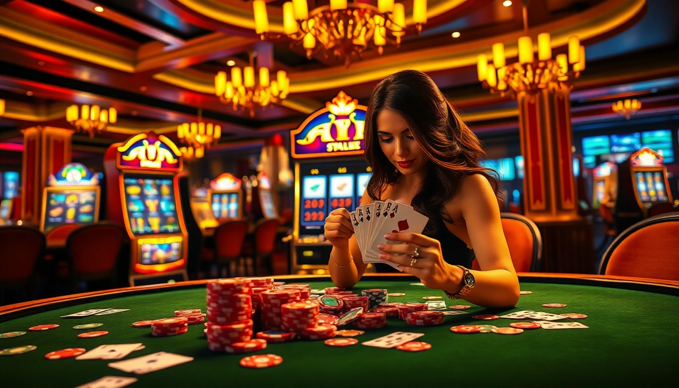 Engaging scene of a player enjoying the idn slot machine in a luxurious casino environment.