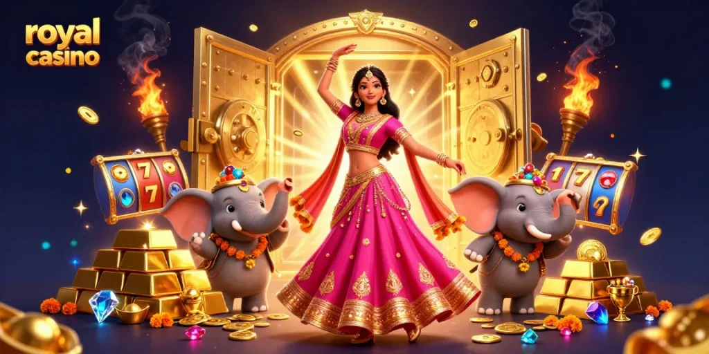 Engage with royal casino gaming, featuring vibrant characters and dynamic slot elements bursting with excitement.