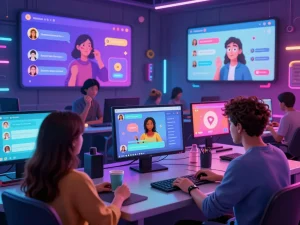 Engaging NSFW AI chat scene showcasing interactive avatars and vibrant digital interactions.