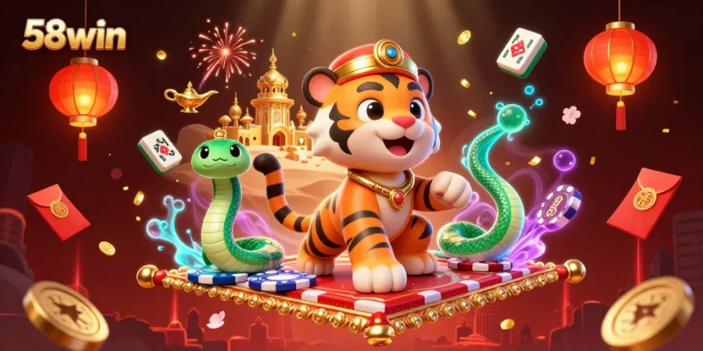 Experience thrilling gameplay at 58win with a vibrant 3D casino scene depicting the magic of online gambling.