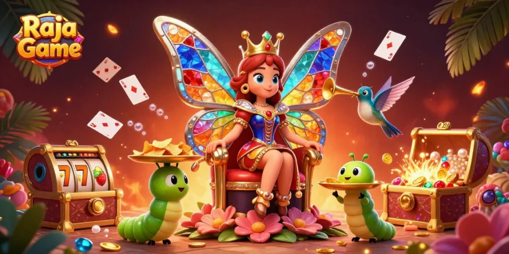 Play thrilling games on Raja Game, featuring vibrant casino elements and stunning characters.